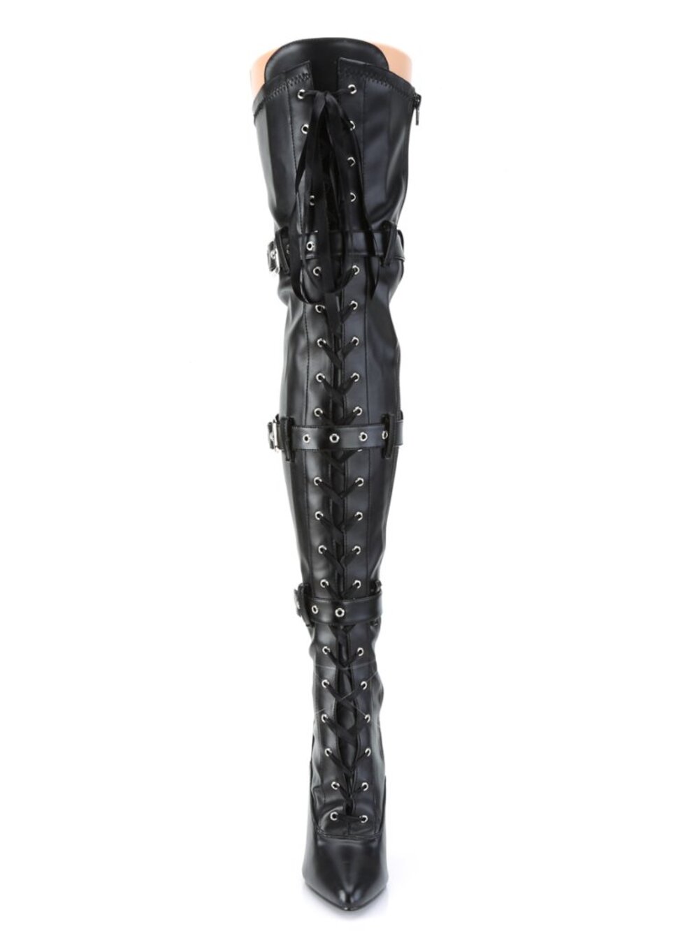 Gothic Thigh High Boots - 5" Stiletto Lace-Up Buckle Festival Rave Heels - Picture 2 of 5